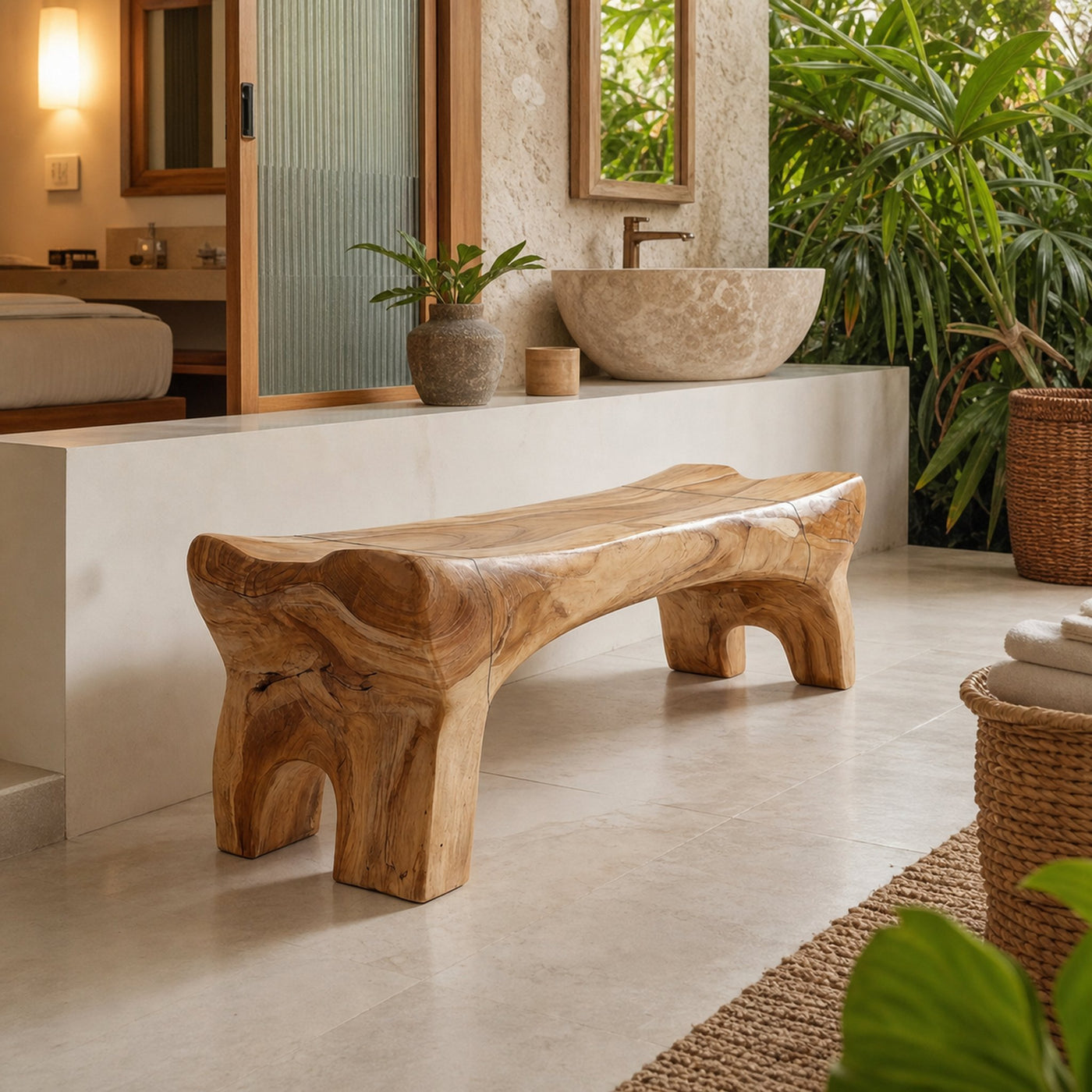 Modern Sculptural Bathroom Bench For Bathroom And Spa Interior