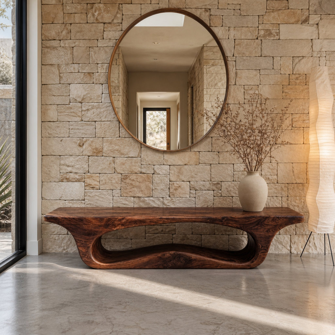 Modern Sculptural Bench For Entryway Or Living Room
