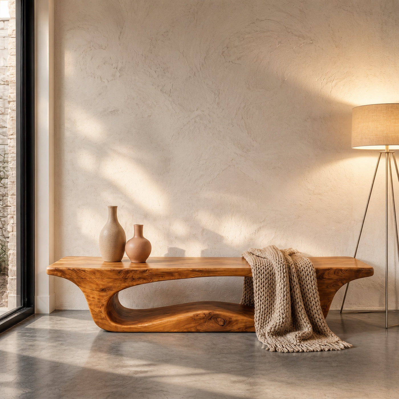 Modern Sculptural Bench For Entryway Or Living Room - product view 6