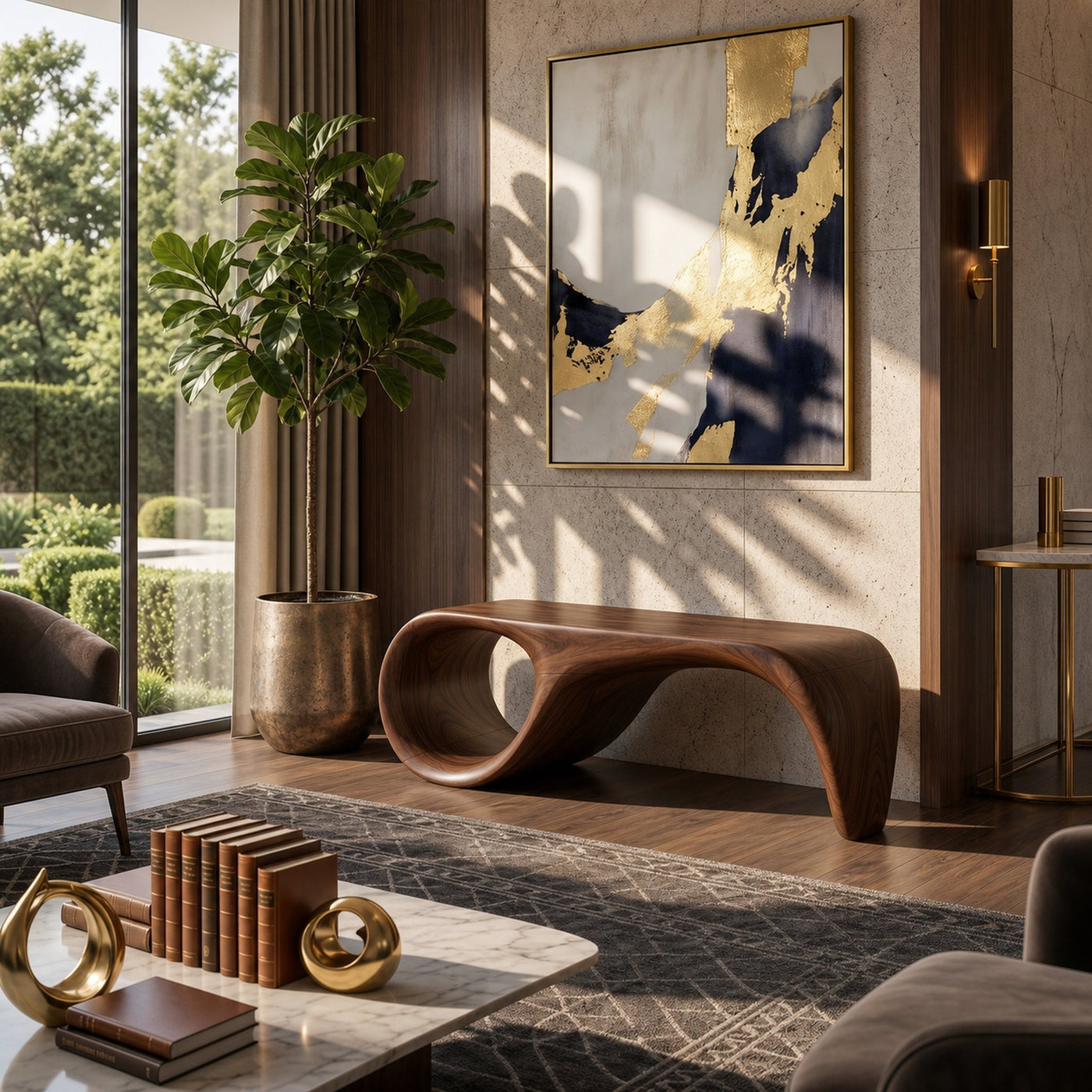 Modern Sculptural Bench Luxury Bedroom - product view 6
