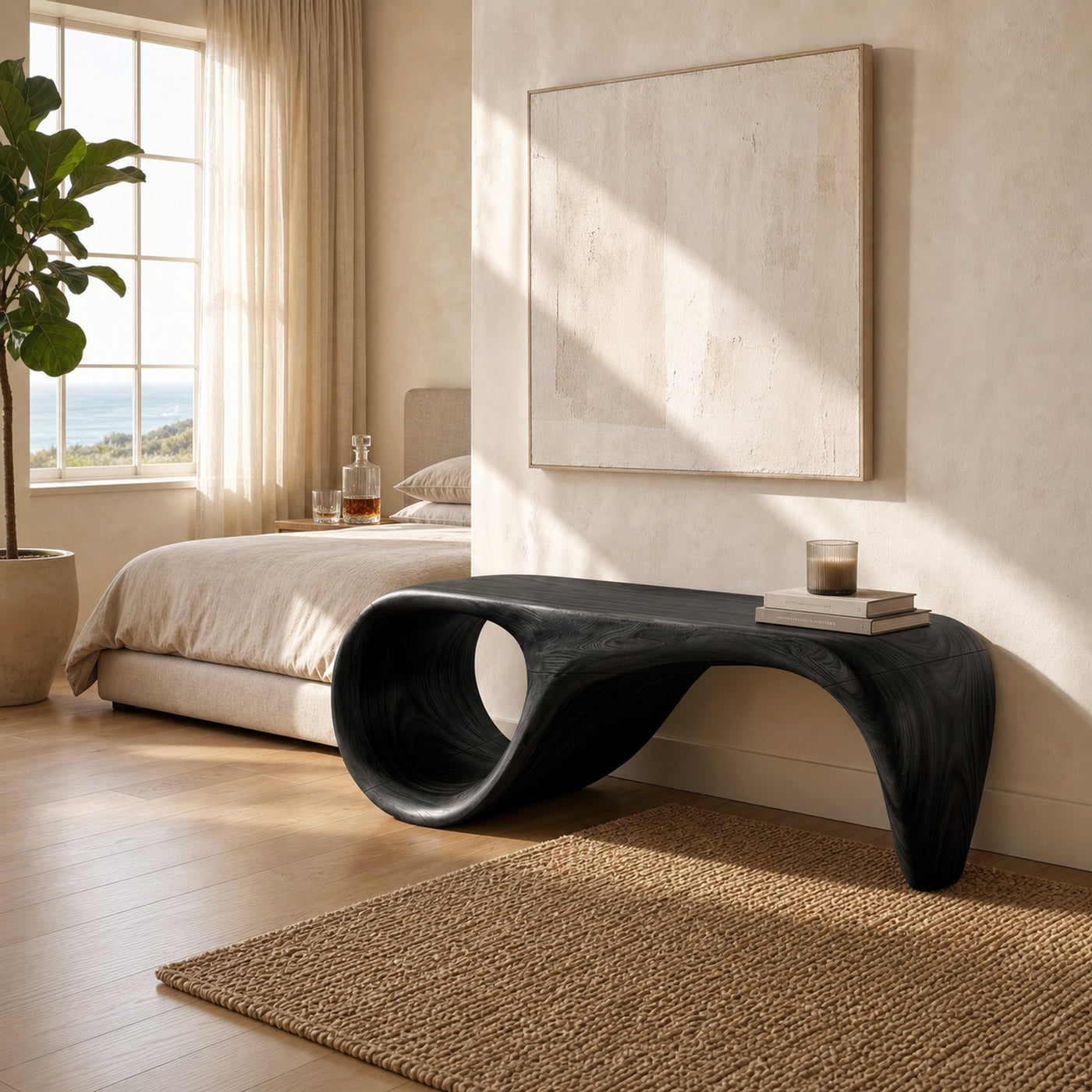 Modern Sculptural Bench Luxury Bedroom - product view 7