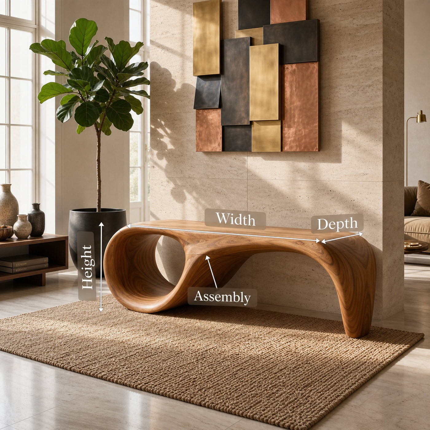 Modern Sculptural Bench Luxury Bedroom - product view 8