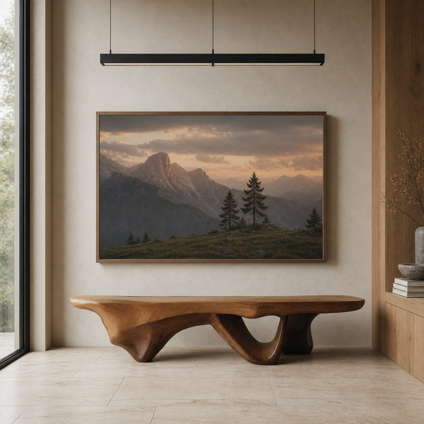 Modern Sculptural Bench With Flowing Design For Living Room