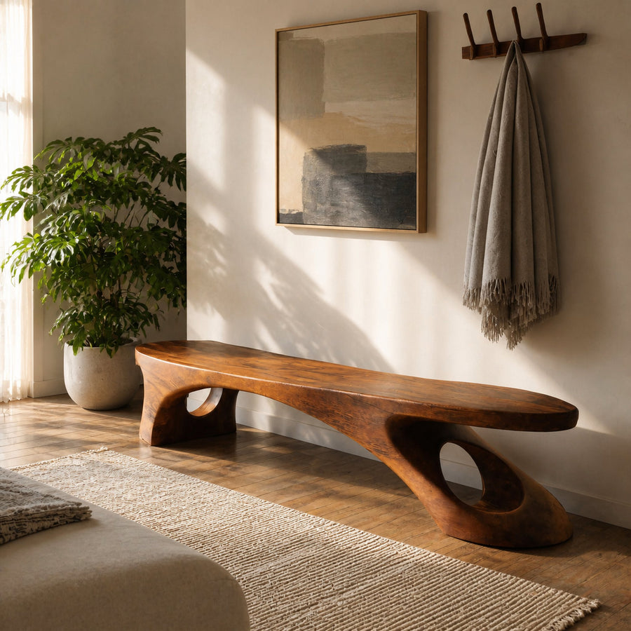 Modern Sculptural Bench With Organic Design For Entryway