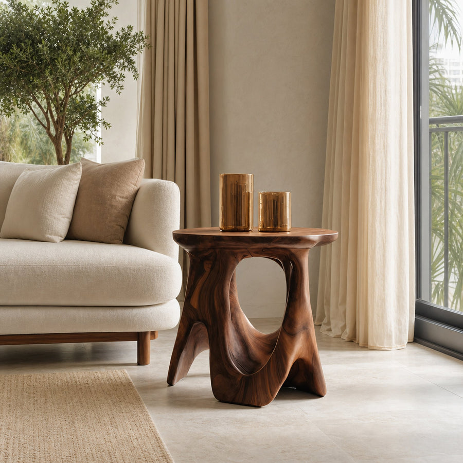 Modern Sculptural Carved Side Table For Living Room