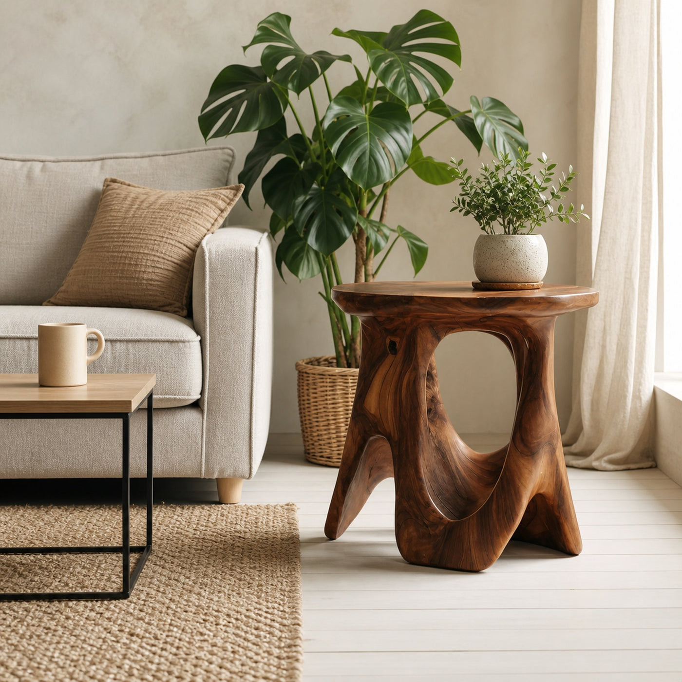 Modern Sculptural Carved Side Table For Living Room - product view 6