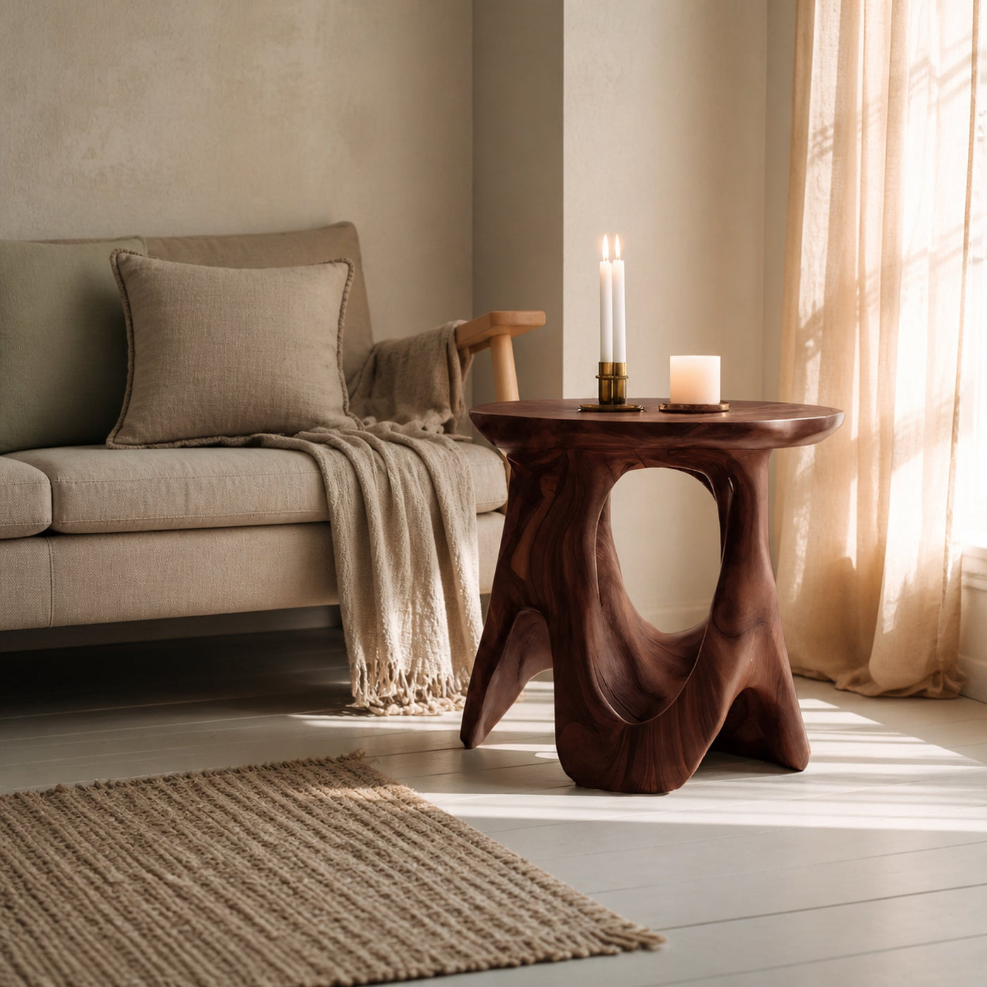 Modern Sculptural Carved Side Table For Living Room - product view 7