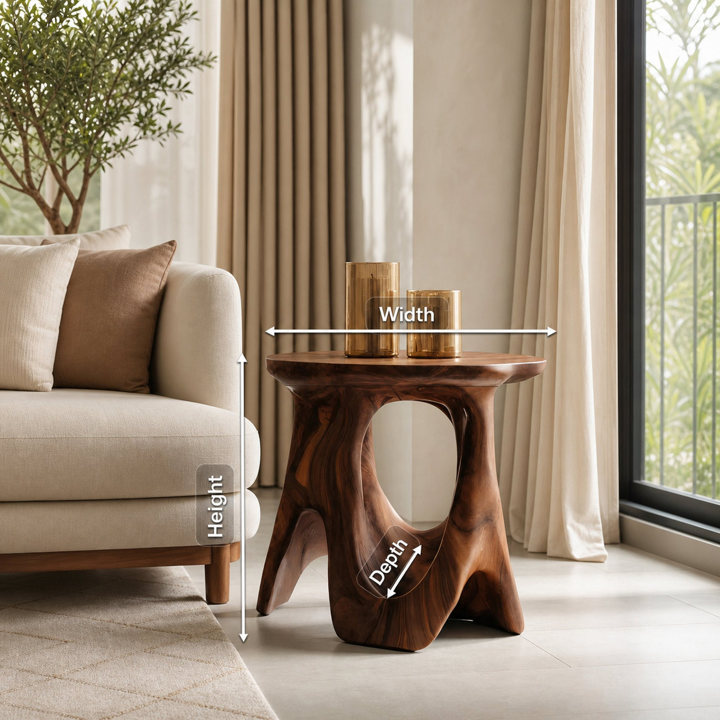 Modern Sculptural Carved Side Table For Living Room - product view 8
