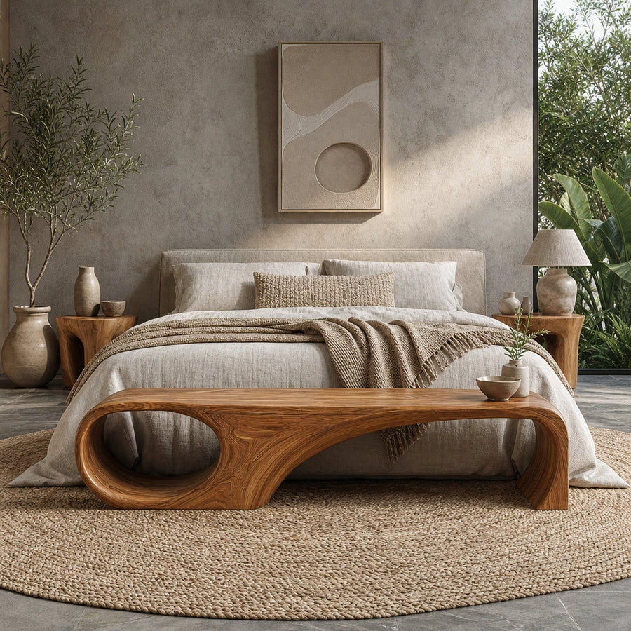 Modern Sculptural End Of Bed Bench For Bedroom And Interior Decor
