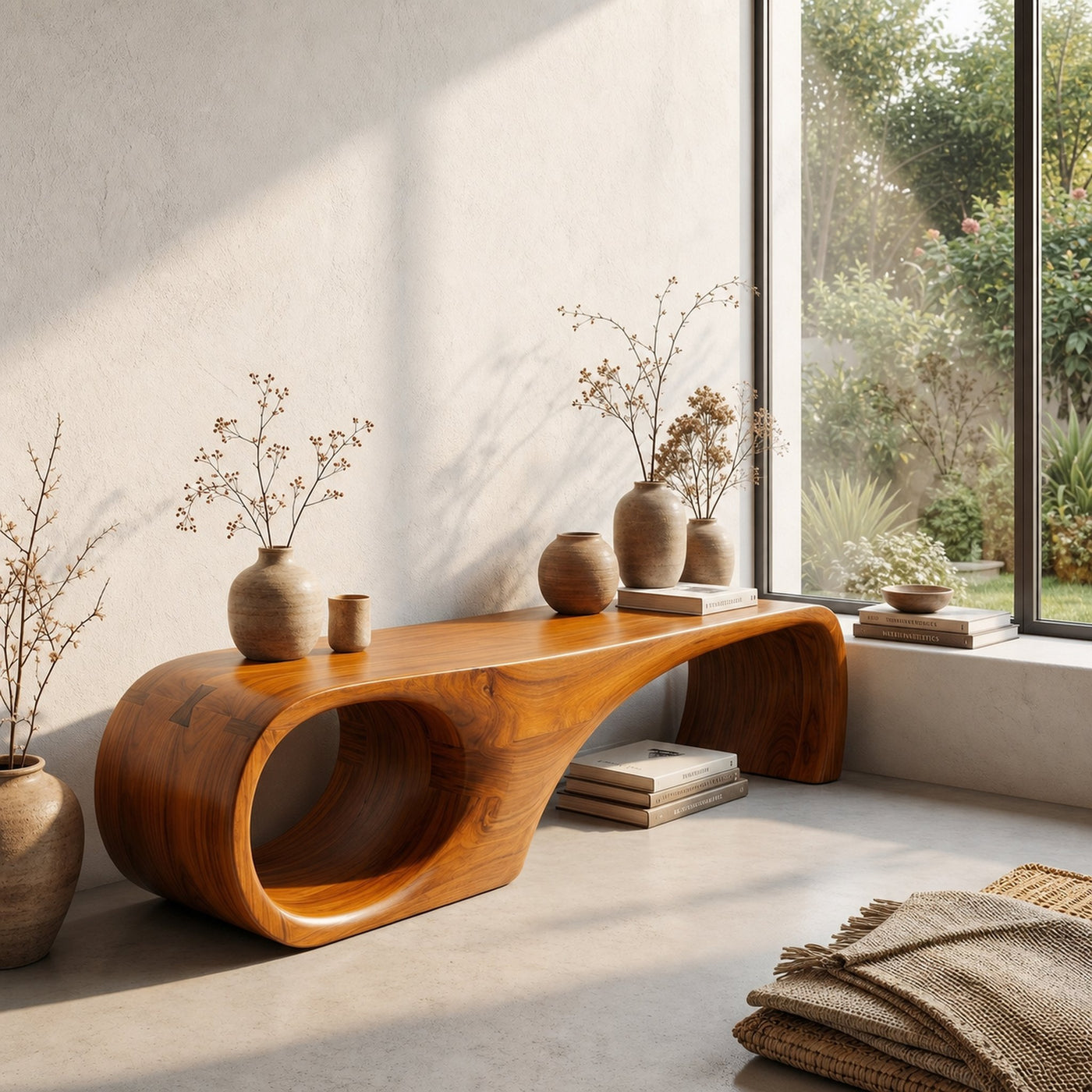 Modern Sculptural End Of Bed Bench For Bedroom And Interior Decor - product view 6
