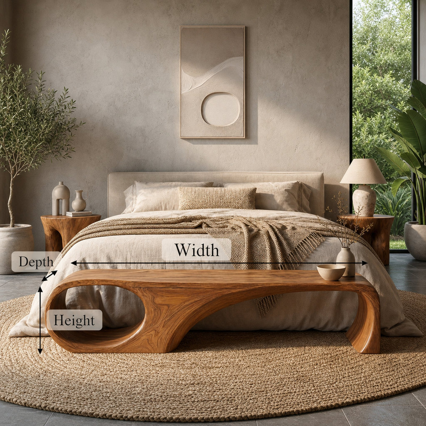 Modern Sculptural End Of Bed Bench For Bedroom And Interior Decor - product view 8