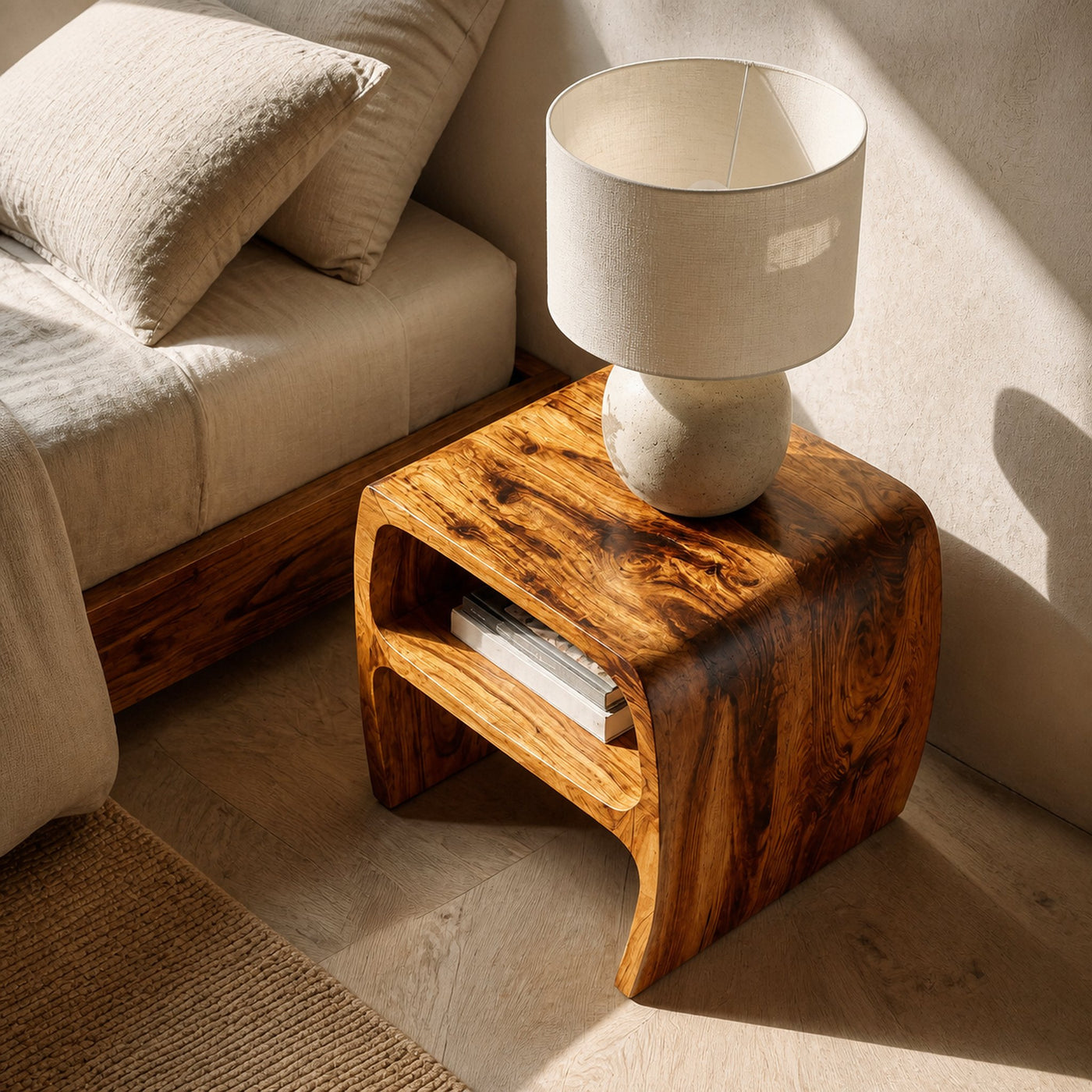 Modern Sculptural Nightstand With Open Storage For Bedroom - product view 6