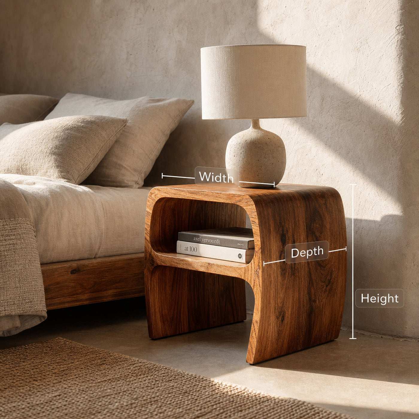 Modern Sculptural Nightstand With Open Storage For Bedroom - product view 7