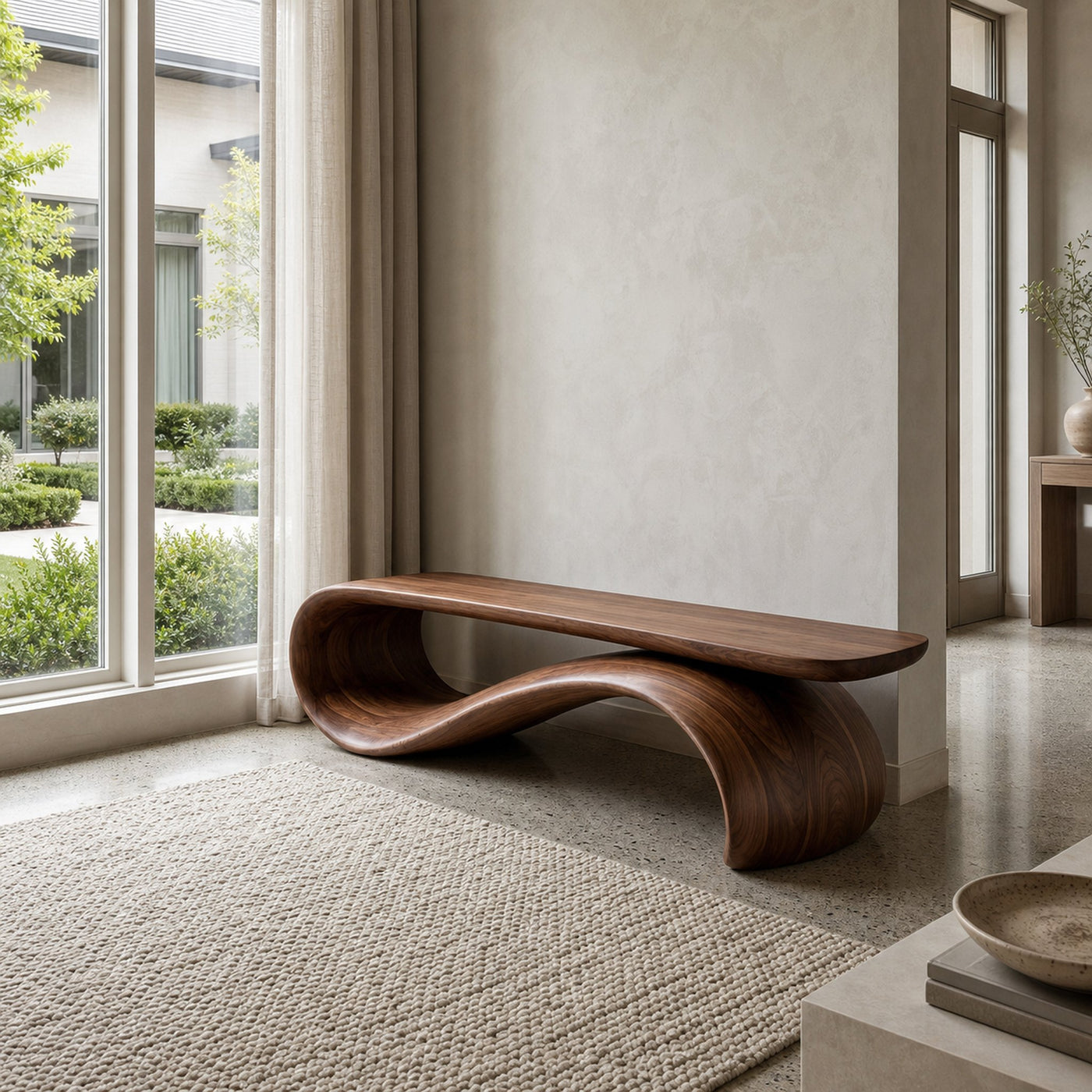 Modern Sculptural Wood Bench For Hallway Accent Decor - product view 7