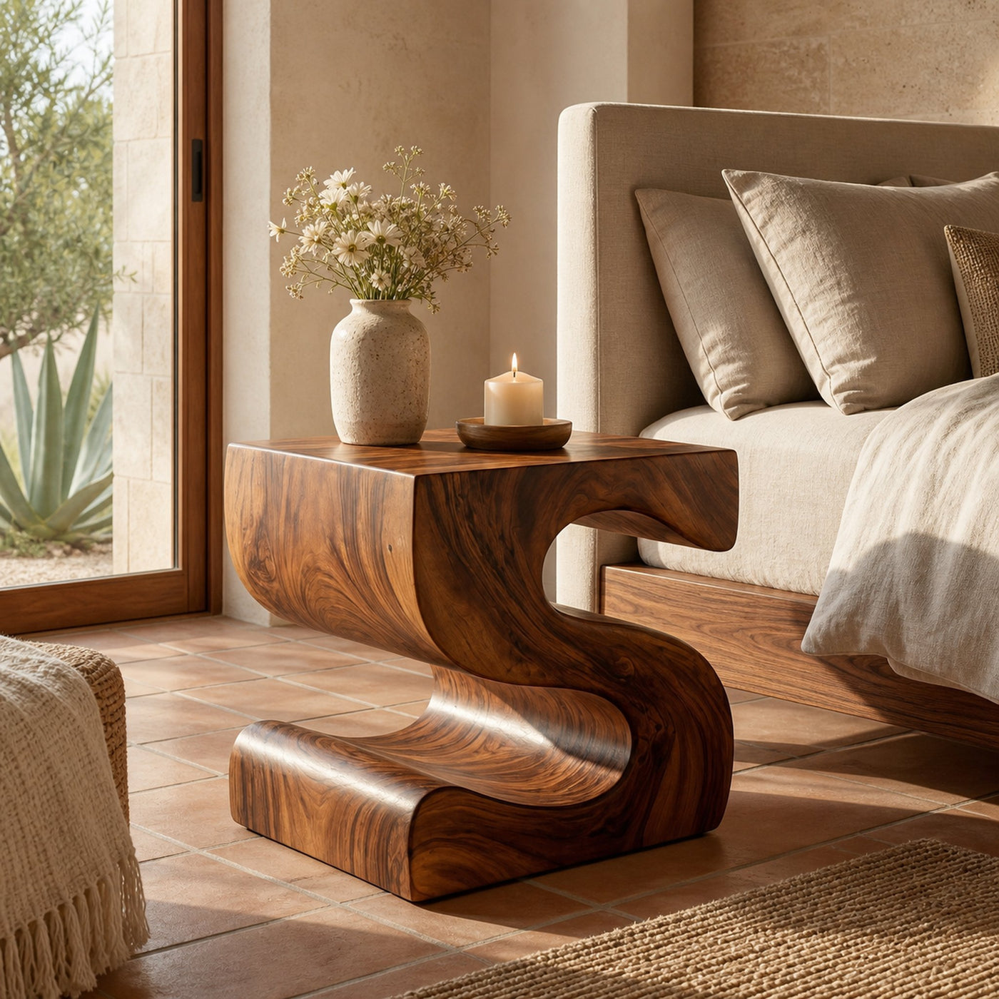 Modern Sculptural Wood Nightstand With S Shaped For Bedroom - product view 7