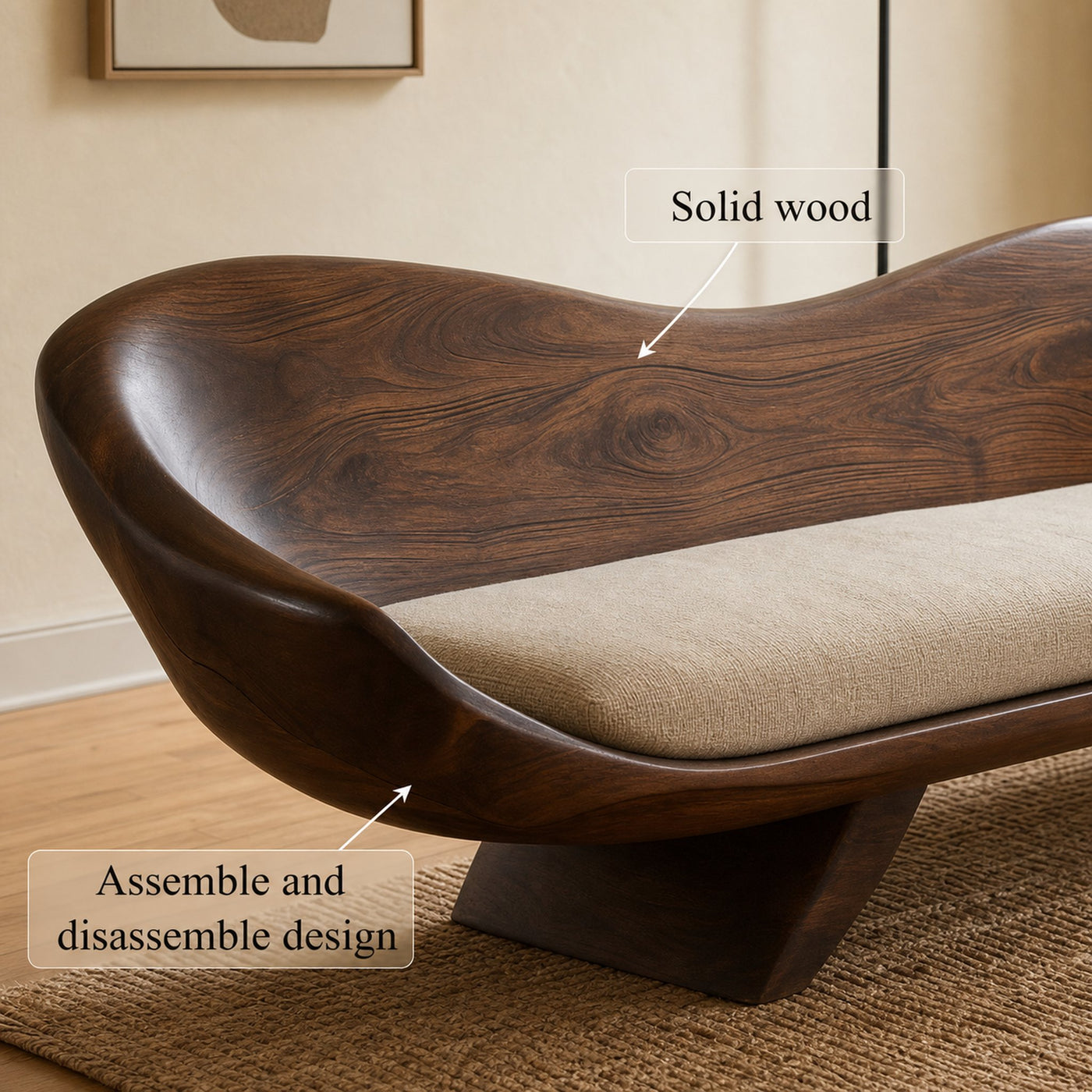Modern Sculptural Wood Sofa Living Room Organic Curved Couch Statement Furniture - product view 6