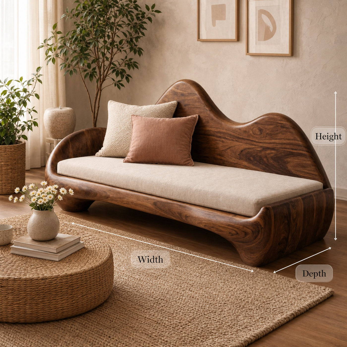 Modern Sculptural Wood Sofa Living Room Organic Curved Wooden Couch - product view 6