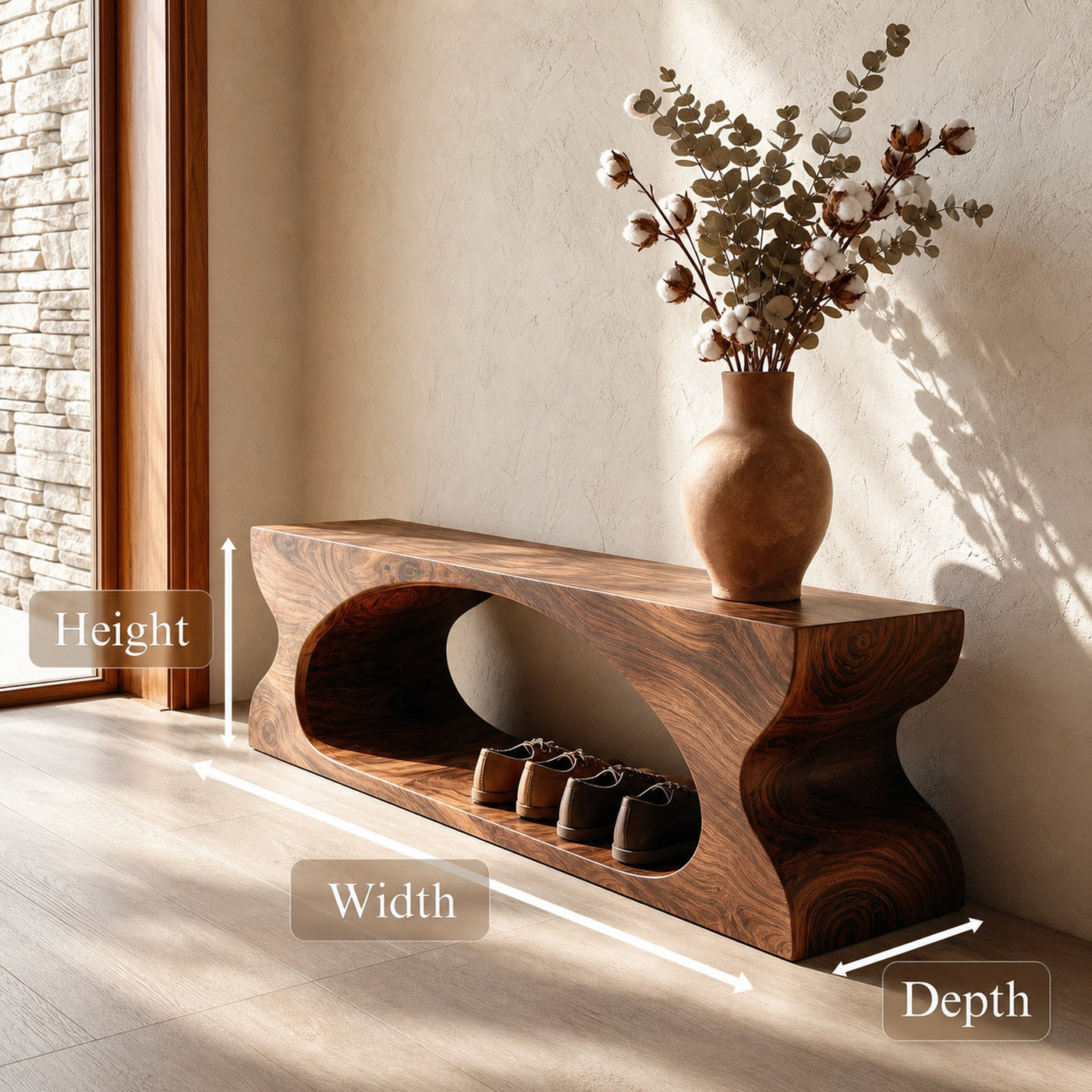 Modern Sculptural Wooden Bench With Organic Design For Entryway And Living Room - product view 8