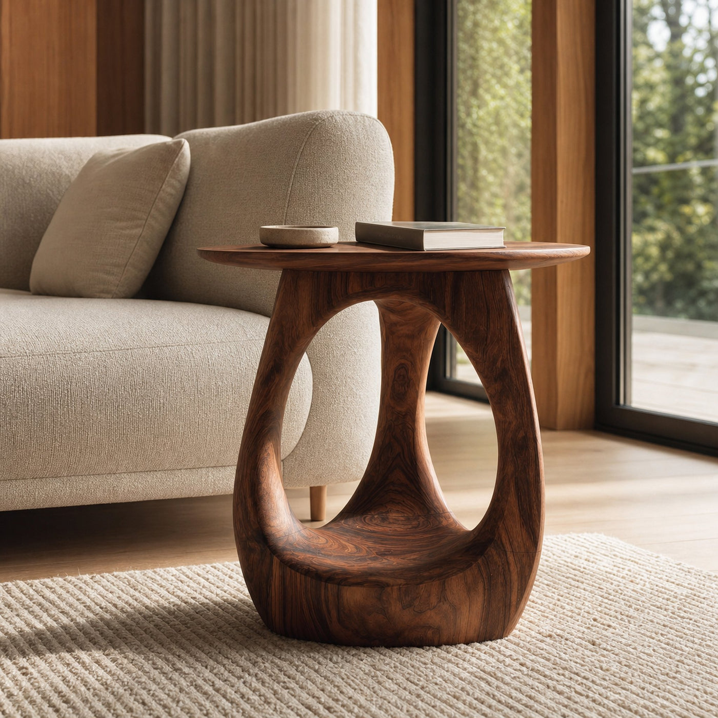Modern Sculptural Wooden Loop Side Table For Home Decor