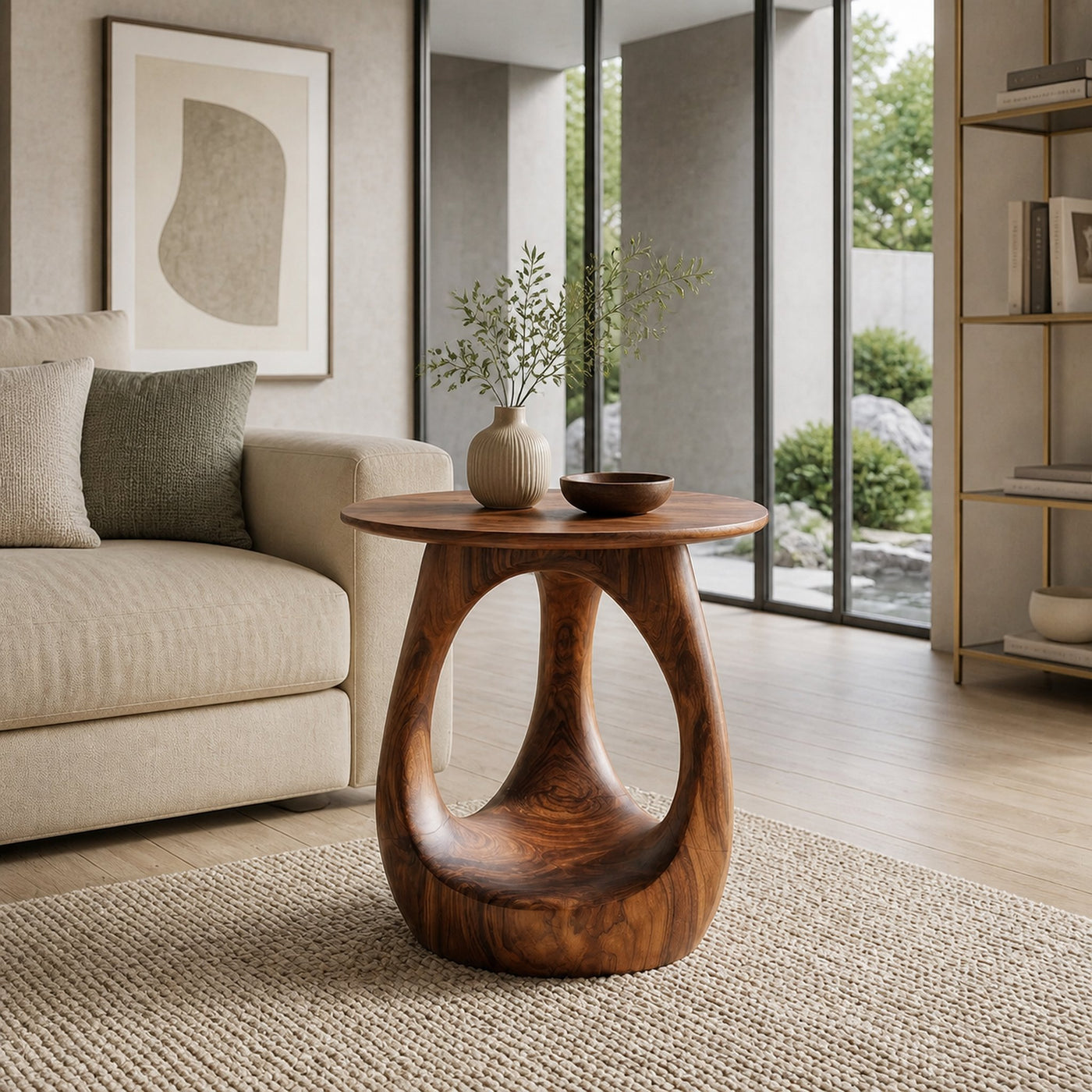 Modern Sculptural Wooden Loop Side Table For Home Decor - product view 6