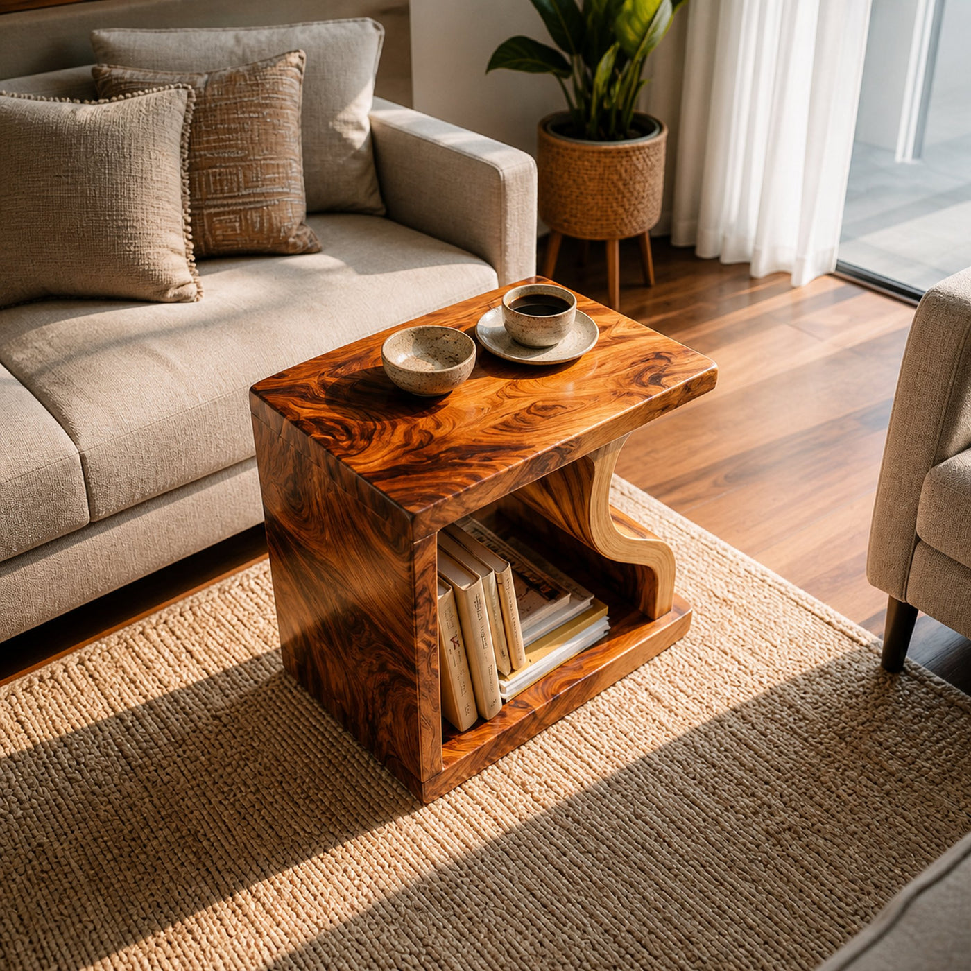 Modern Sculptural Wooden Side Table For Living Room Decor - product view 6