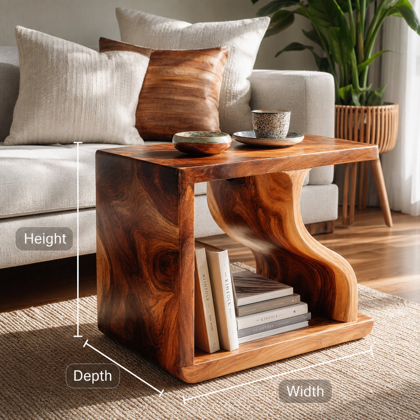Modern Sculptural Wooden Side Table For Living Room Decor - product view 7