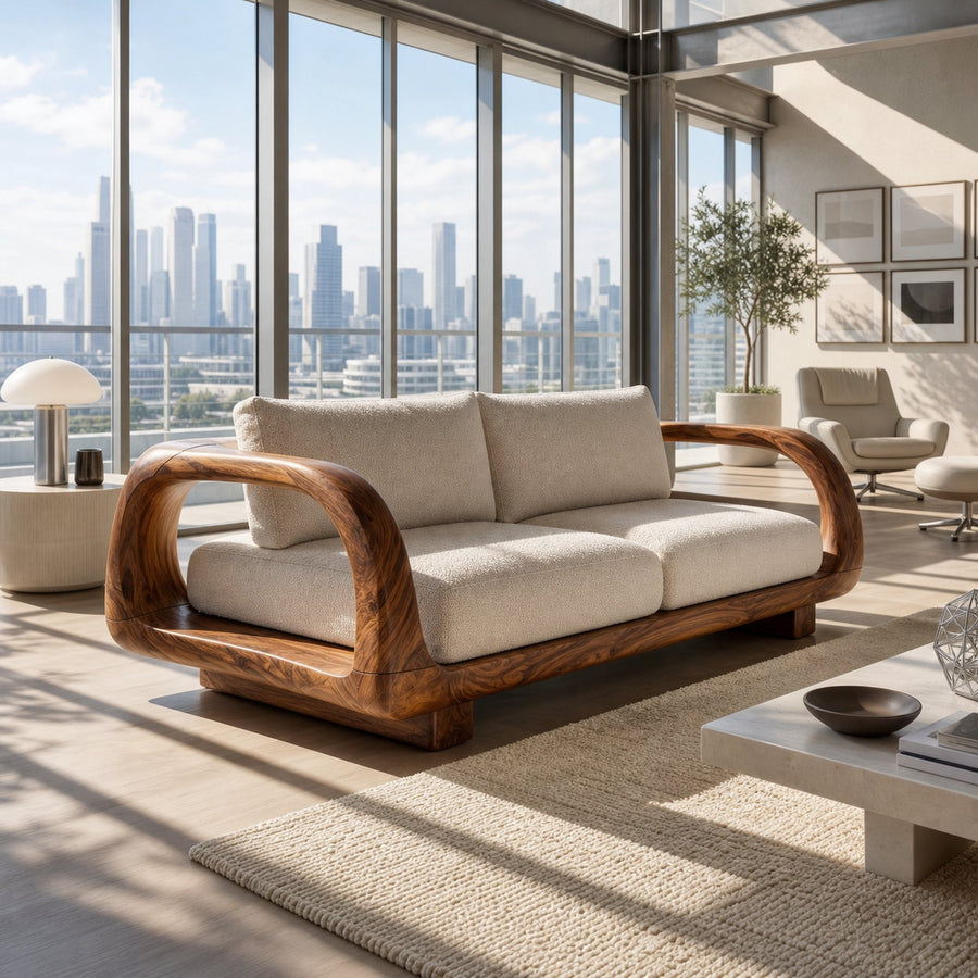Modern Sculptural Wooden Sofa Contemporary Penthouse Living Room