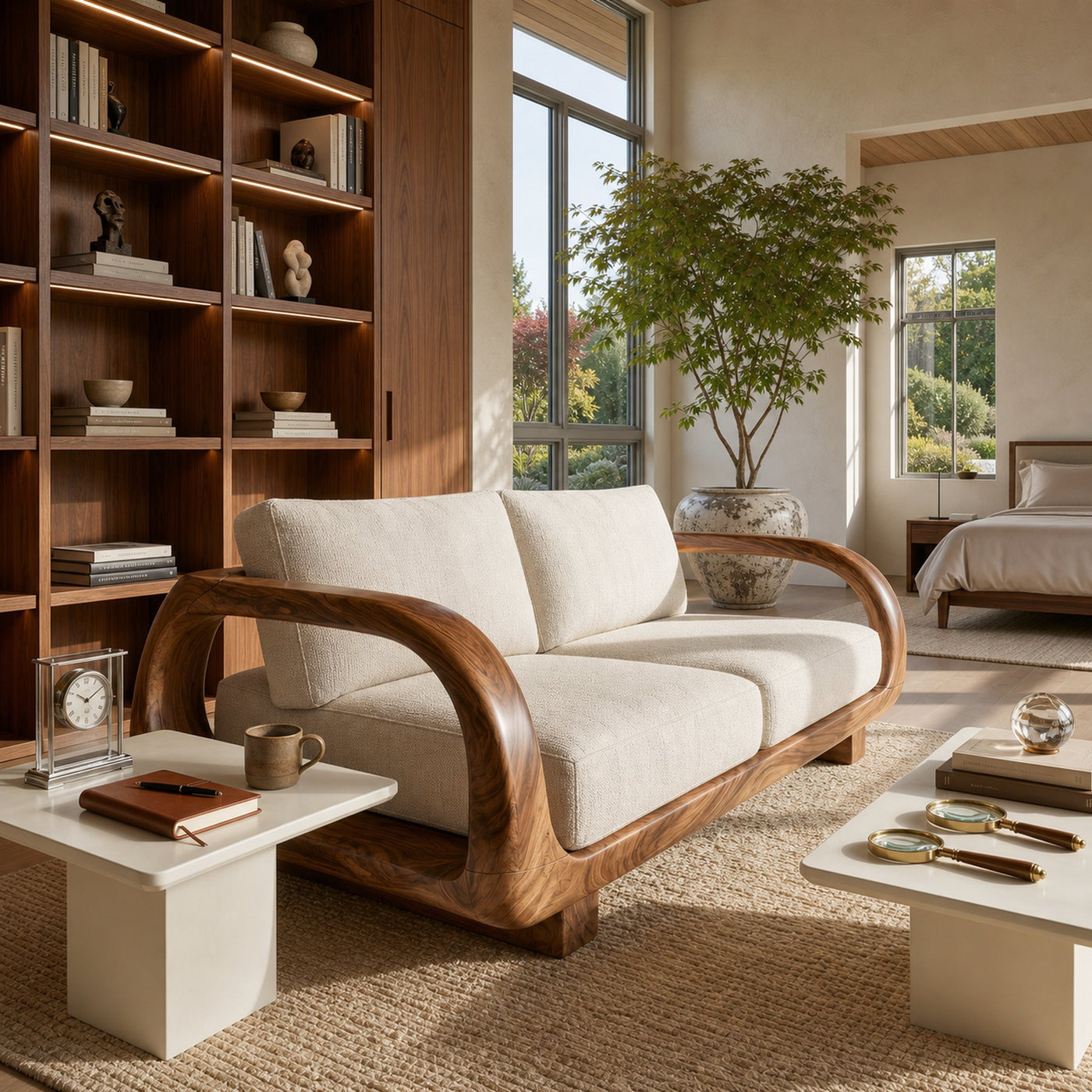 Modern Sculptural Wooden Sofa Contemporary Penthouse Living Room - product view 6