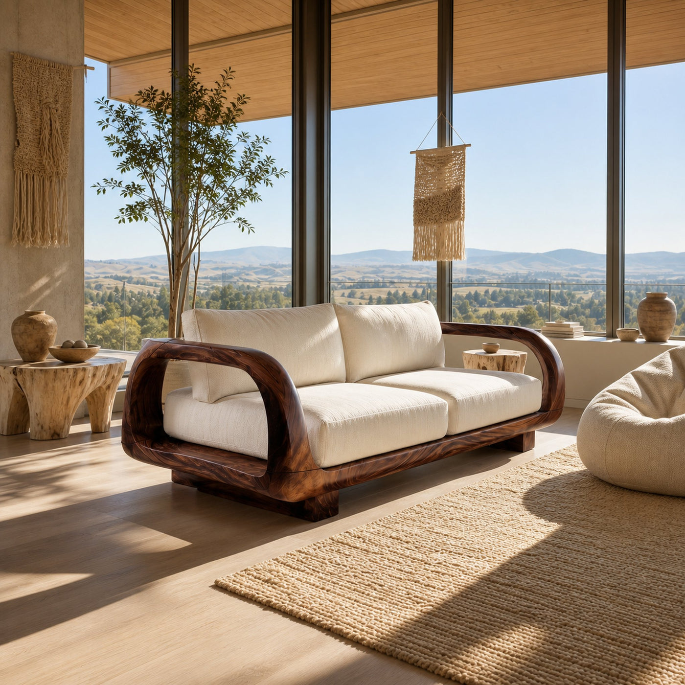 Modern Sculptural Wooden Sofa Contemporary Penthouse Living Room - product view 7