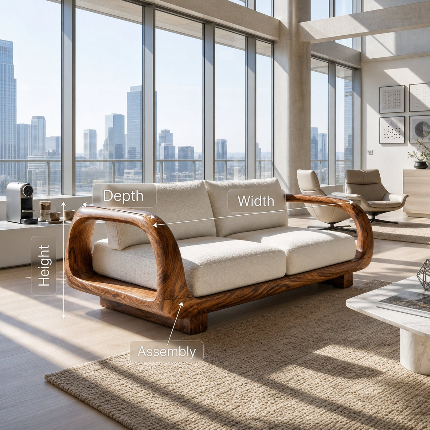 Modern Sculptural Wooden Sofa Contemporary Penthouse Living Room - product view 8