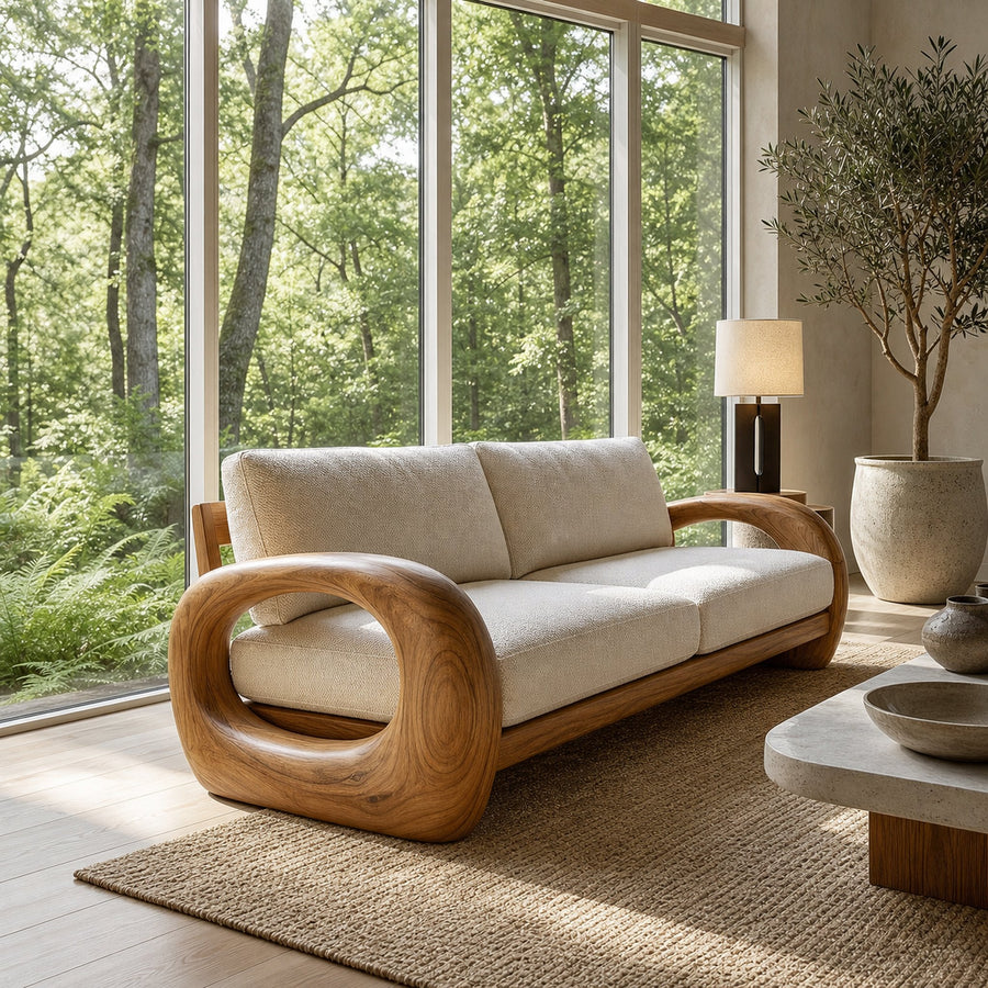 Modern Sculptural Wooden Sofa For Living Room