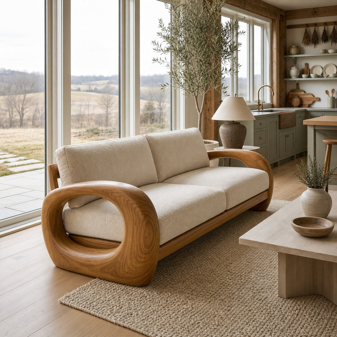 Modern Sculptural Wooden Sofa For Living Room - product view 6