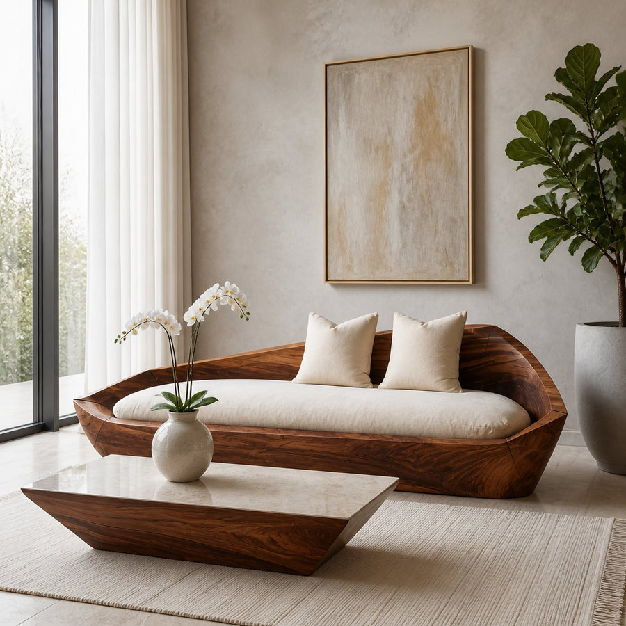 Modern Sculptural Wooden Sofa For Living Room Decoration