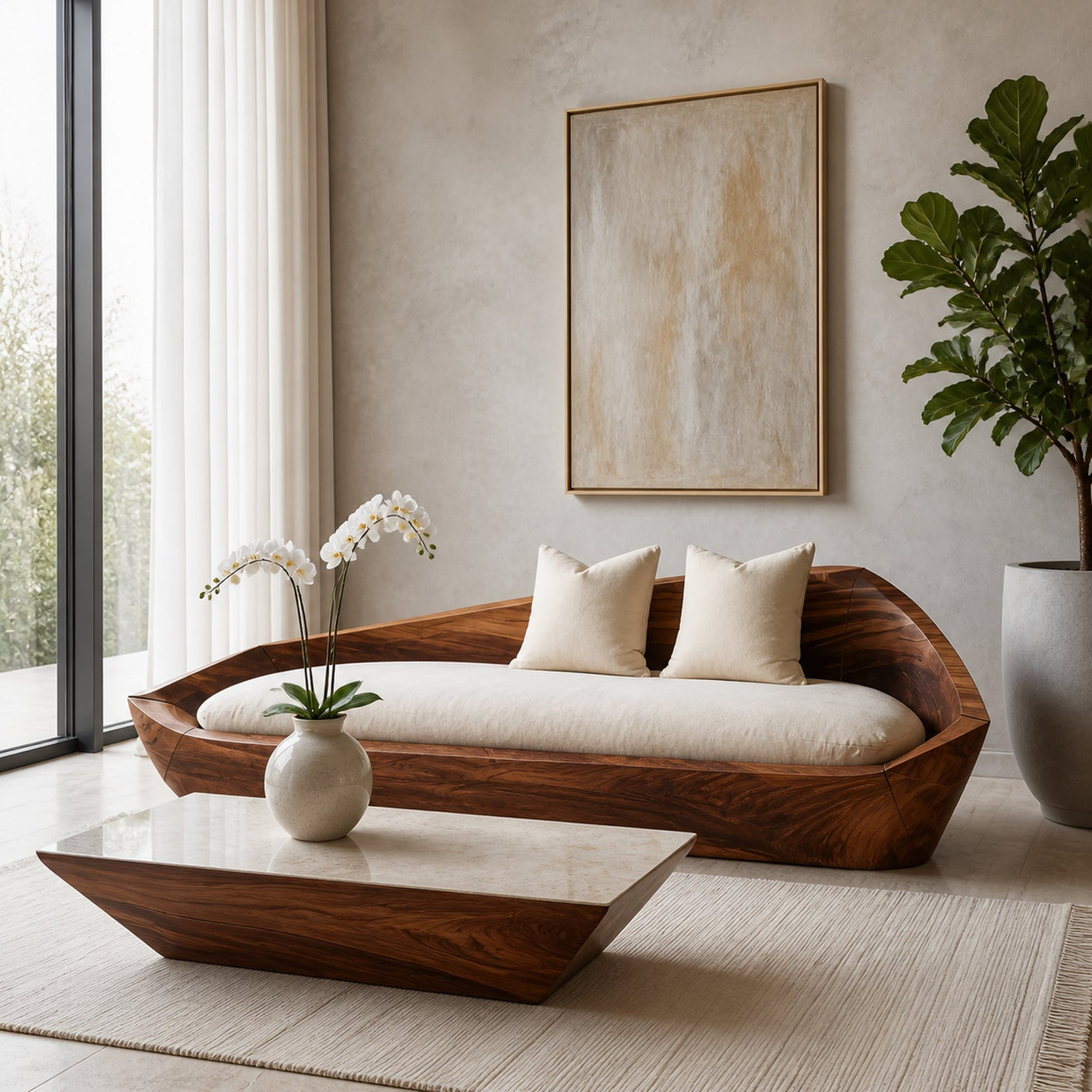 Modern Sculptural Wooden Sofa For Living Room Decoration