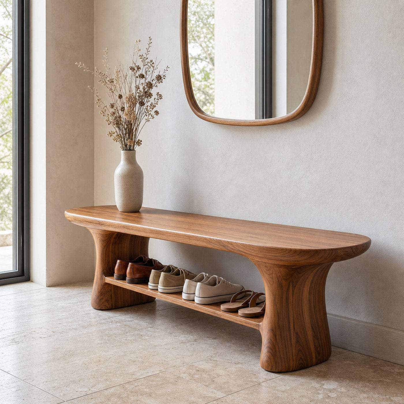 Modern Shoe Organizer Bench With Multi Tier Storage - product view 6