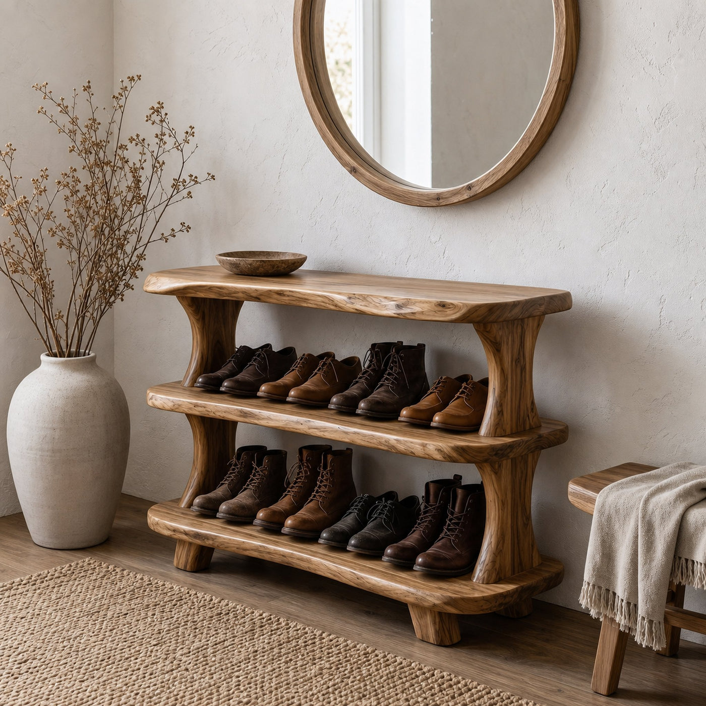 Modern Shoe Rack Sculptural Storage Design For Entryway