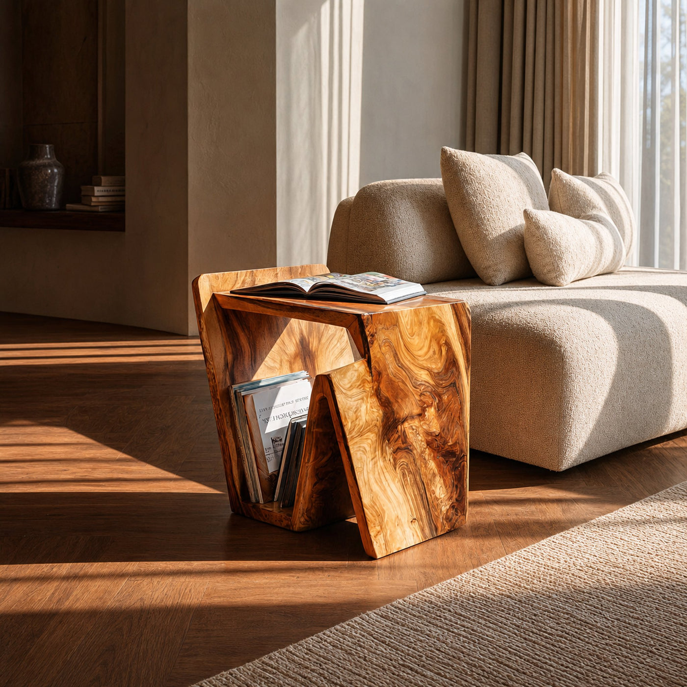 Modern Side Table Integrated Bookshelves For Living Room
