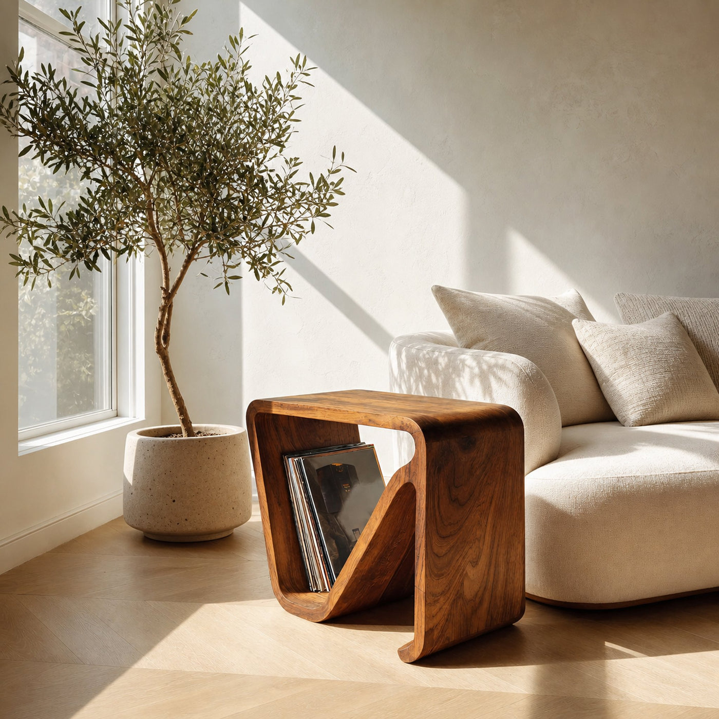 Modern Side Table With Built-In Magazine Storage For Home