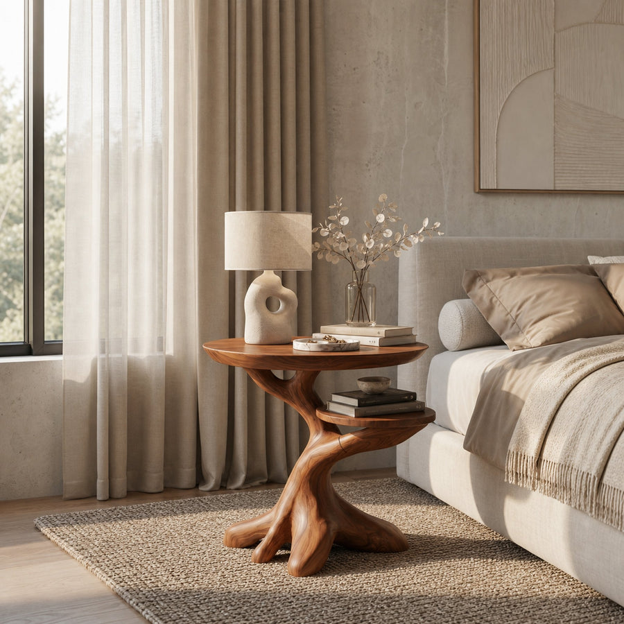 Modern Side Table With Organic Tree Root Silhouette For Living Room And Bedroom