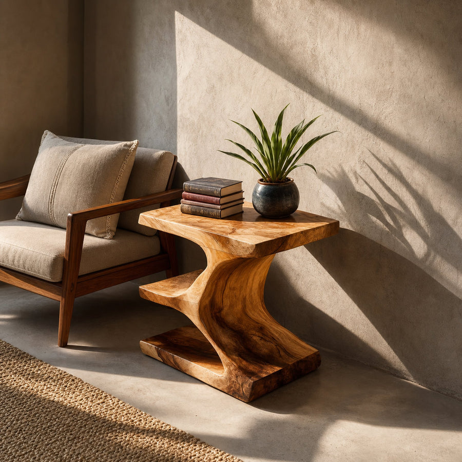 Modern Side Table With Shelf Displaying Accessories For Home