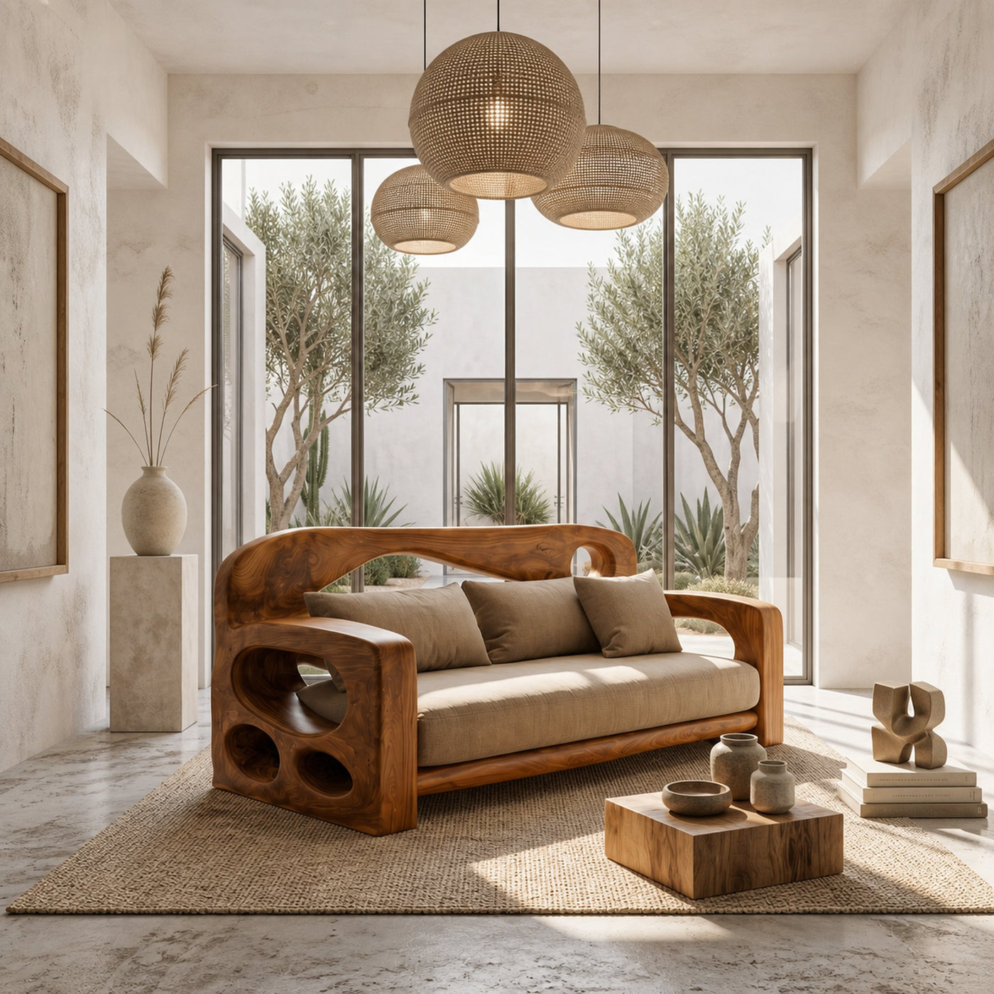 Modern Sofa Frame With Sculptural Solid Wood Armrests For Living Room - product view 6