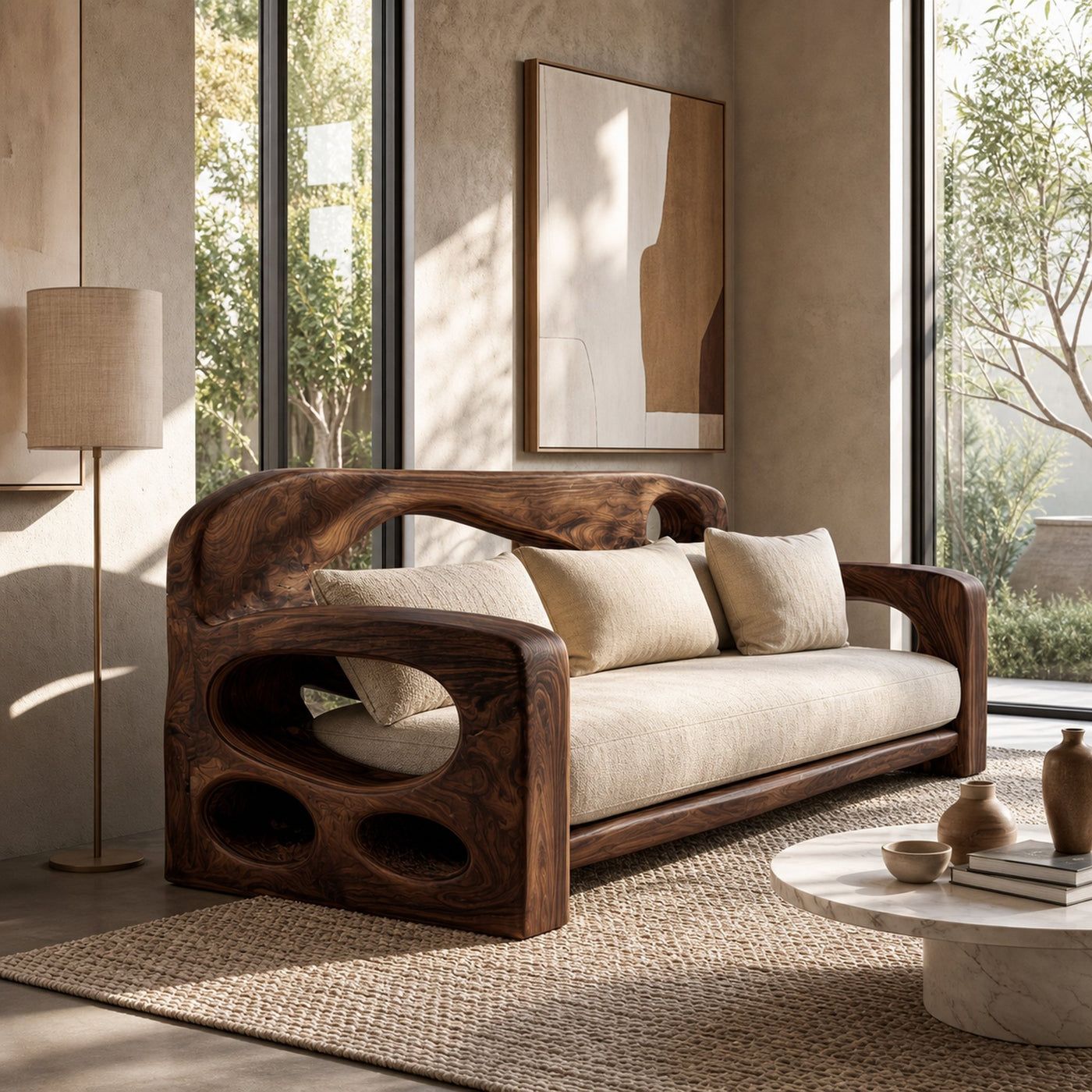 Modern Sofa Frame With Sculptural Solid Wood Armrests For Living Room - product view 7