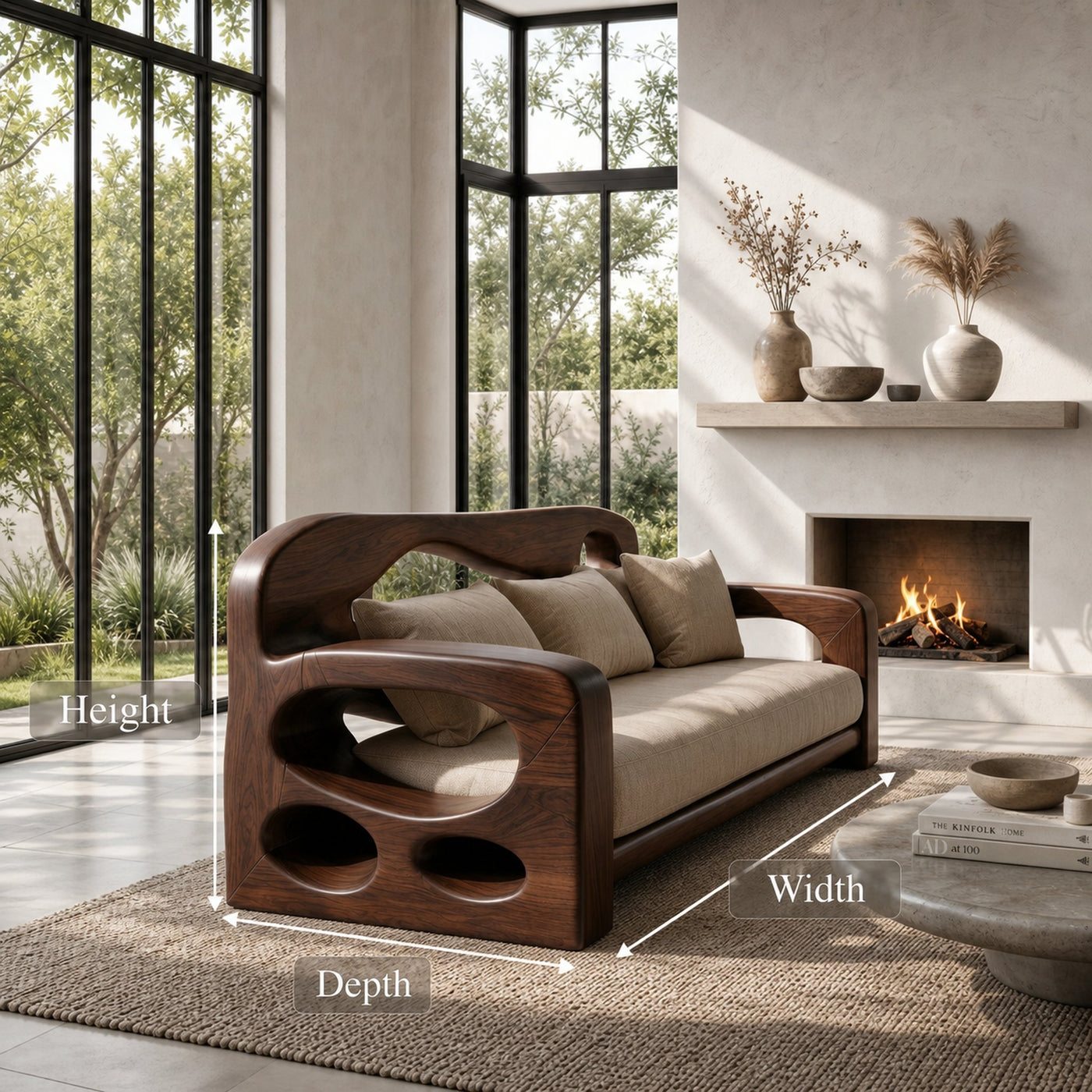 Modern Sofa Frame With Sculptural Solid Wood Armrests For Living Room - product view 8