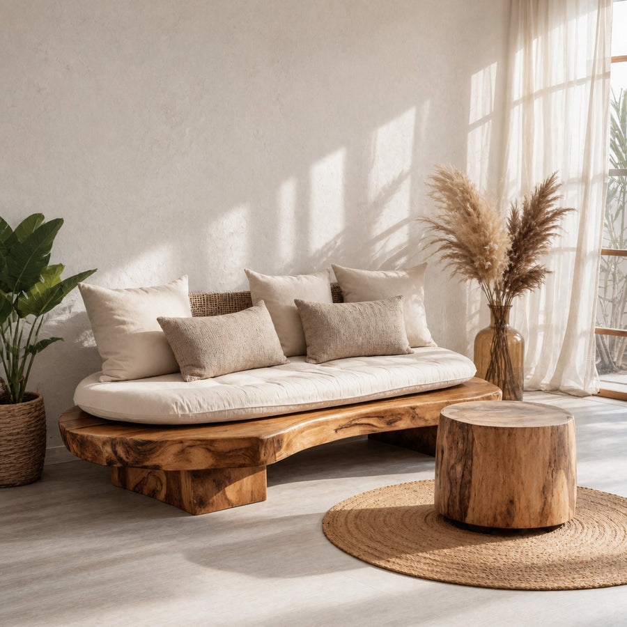 Modern Sofa With Organic Carved Base For Living Room