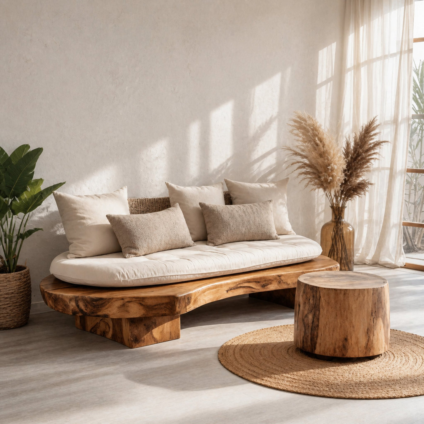 Modern Sofa With Organic Carved Base For Living Room
