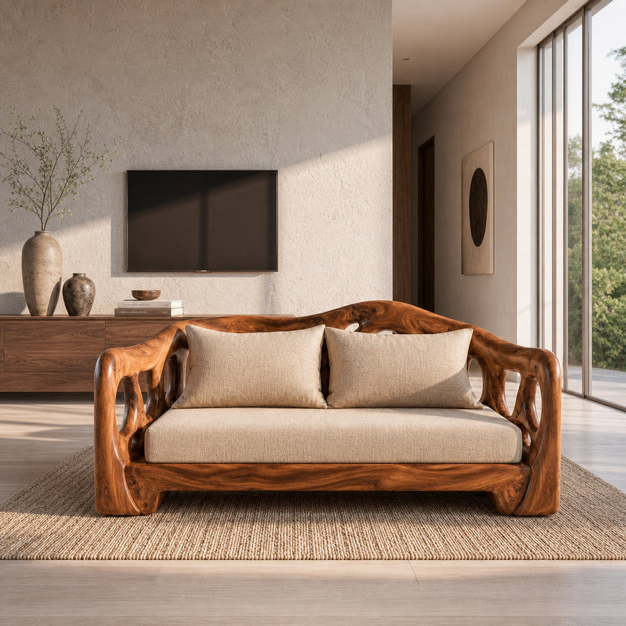 Modern Sofa With Sculptural Solid Wood For Living Room