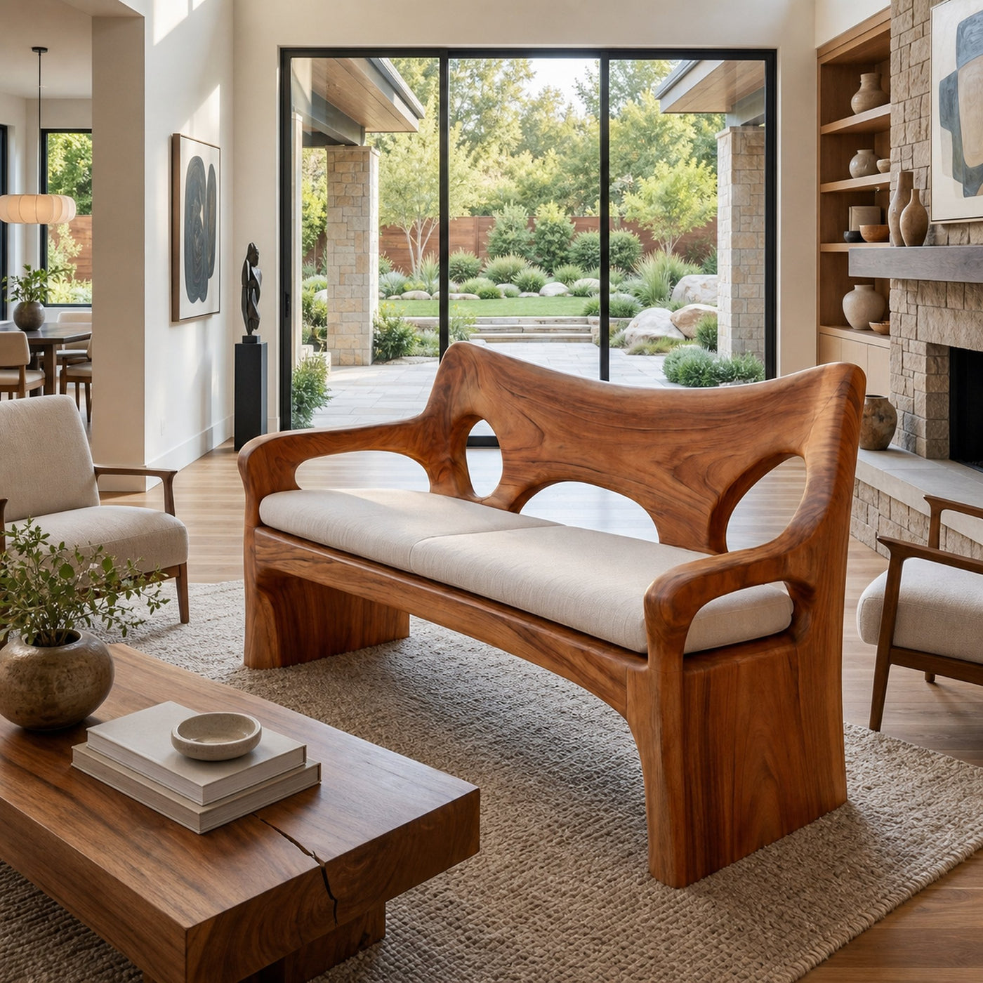 Modern Sofa With Sculptural Wood Frame For Home - product view 6