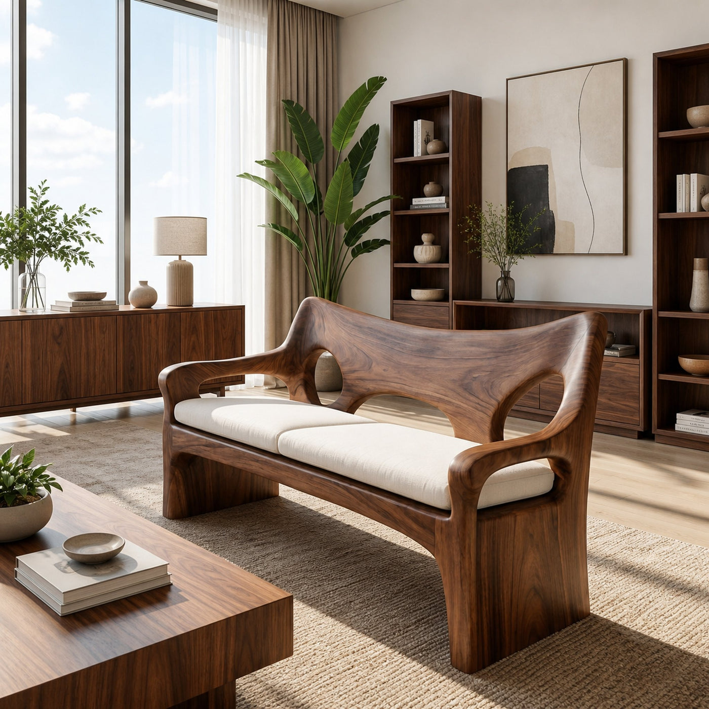 Modern Sofa With Sculptural Wood Frame For Home - product view 7