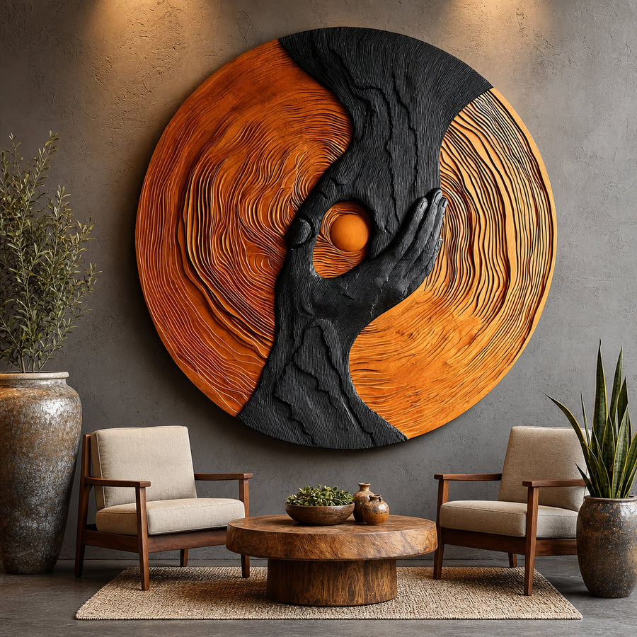 Modern Solid Wood 3D Sculpture Wall Art For Entryway Decoration