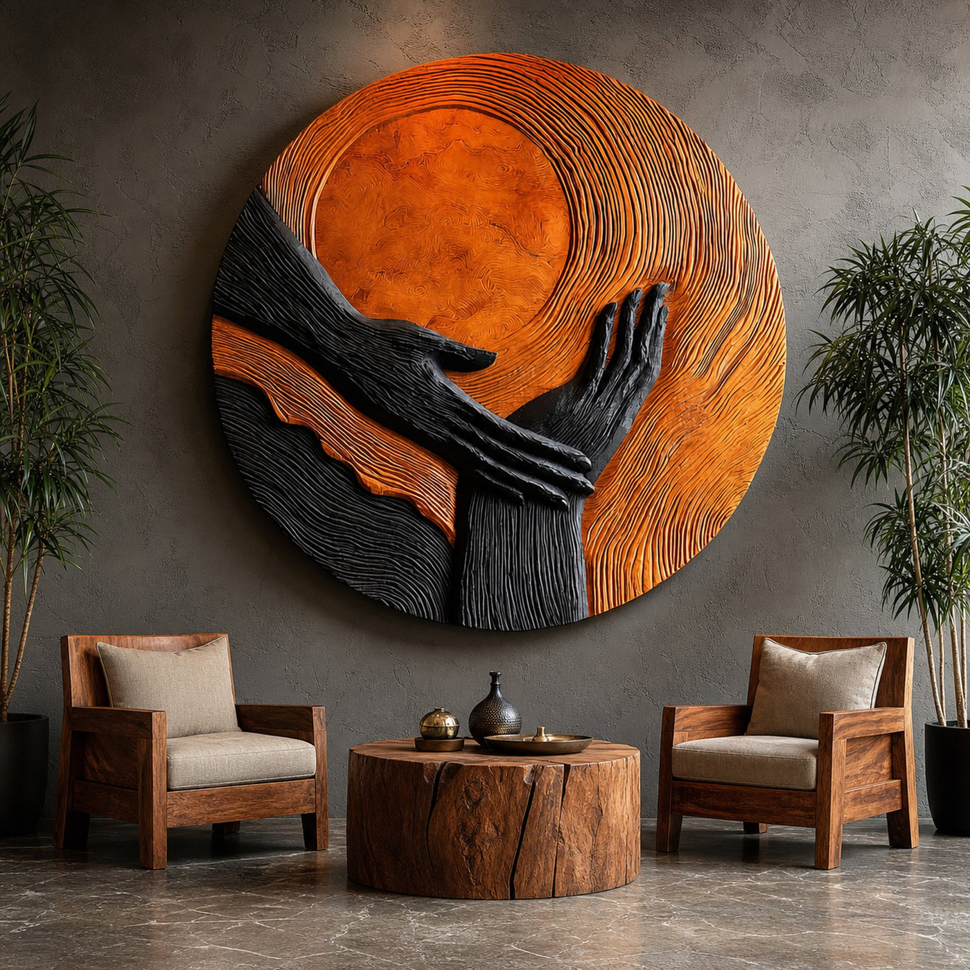 Modern Solid Wood 3D Sculpture Wall Art For Living Room Decoration
